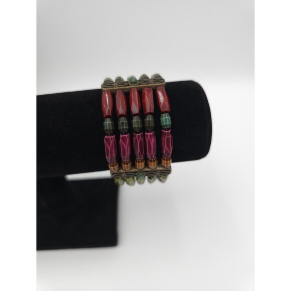 Multicolor Acrylic Beaded Necklace With Faux Turquoise & Stretch Bracelet - Picture 8 of 13